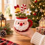 Hand holding Style 2 crochet Santa mug decor for size reference