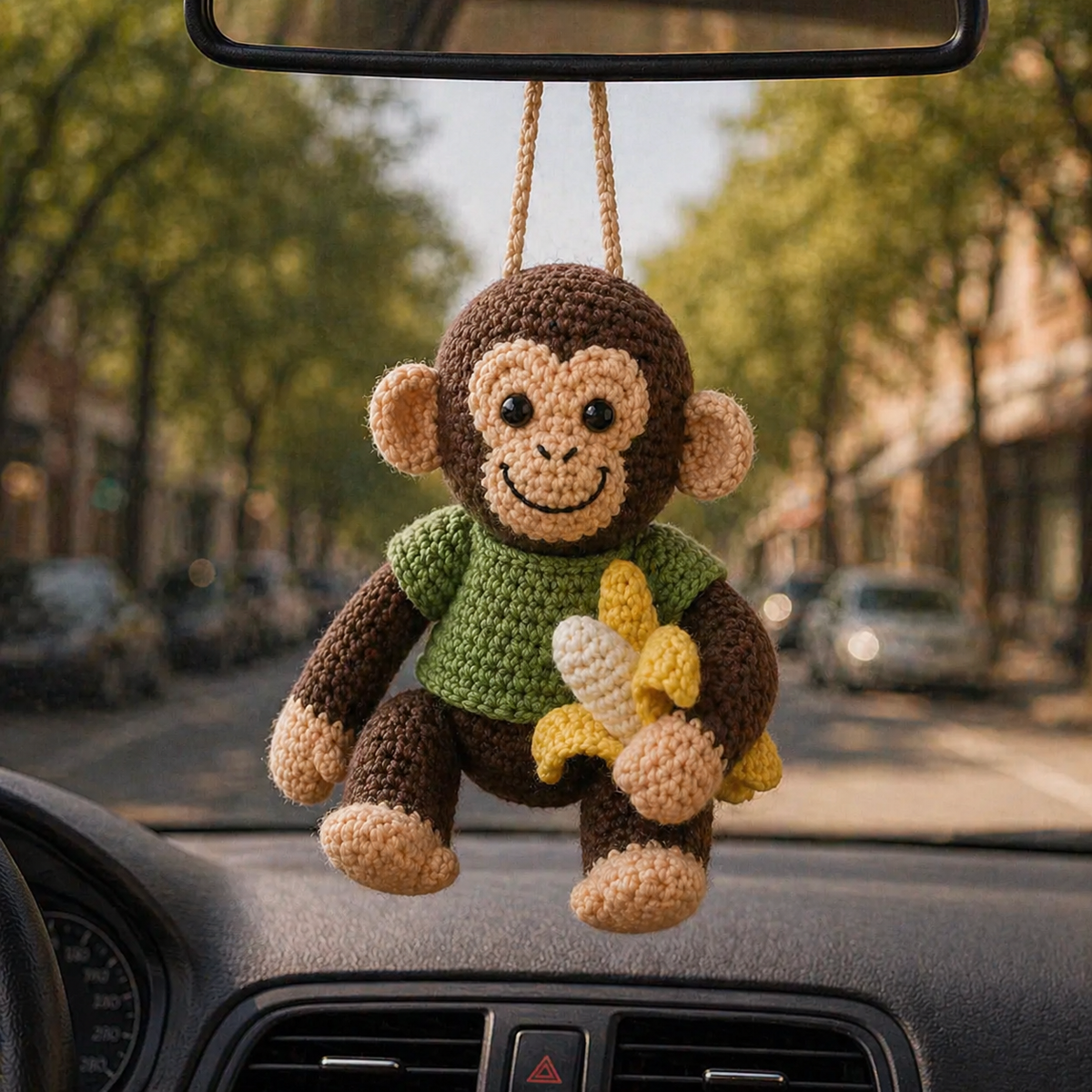 Crochet Car Hanging – Playful Animal Friends Rearview Mirror Charm