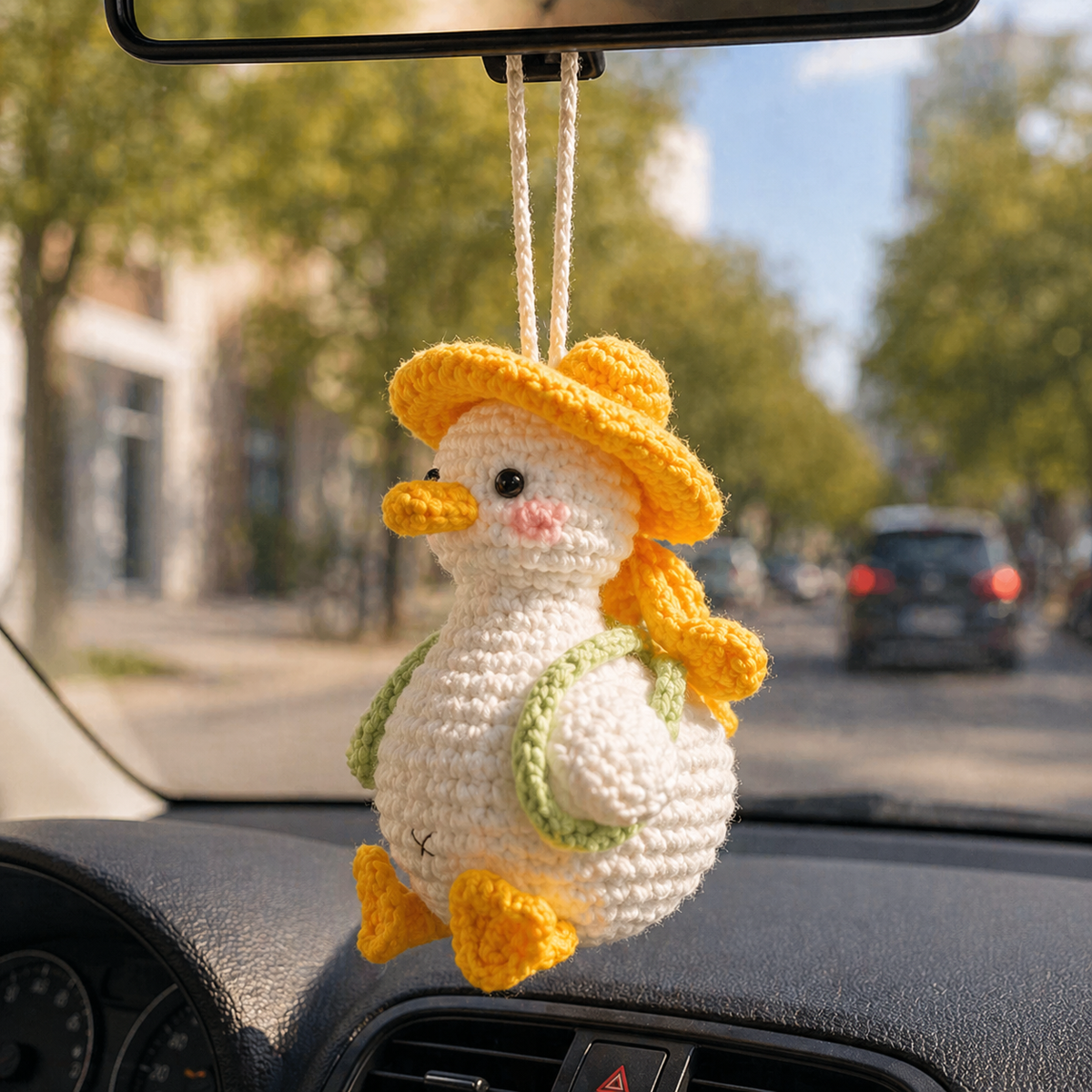 Crochet Car Hanging – Duck Friends Rearview Mirror Charm