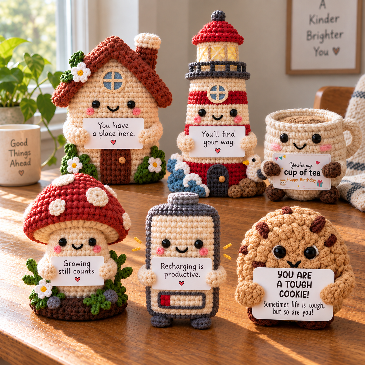 Amigurumi Emotional Support – Cozy Object Friends with Custom Message
