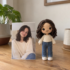 Custom crochet portrait doll created from a woman’s reference photo