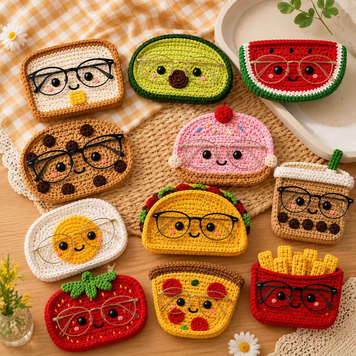 Crochet Glasses Holder – Snack Time Faces