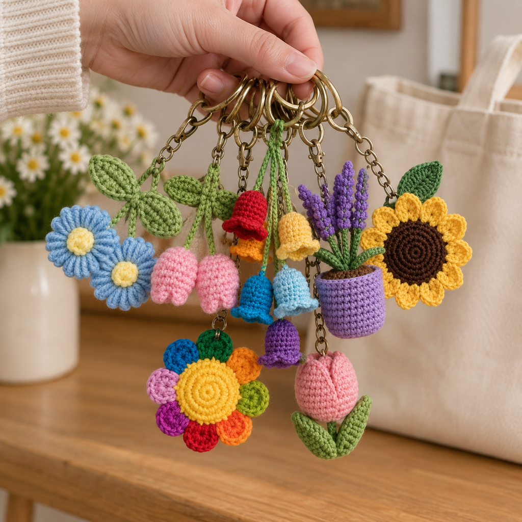 Crochet Flower Keychain – Garden Blooms