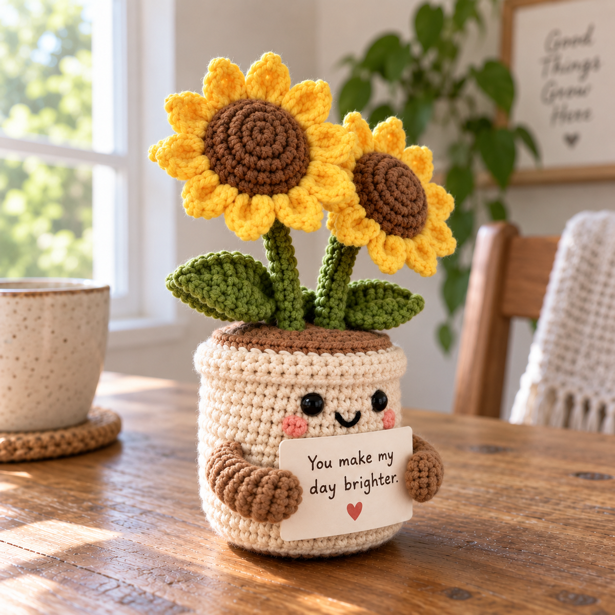 Personalized handmade sunflower flower pot decor with custom message
