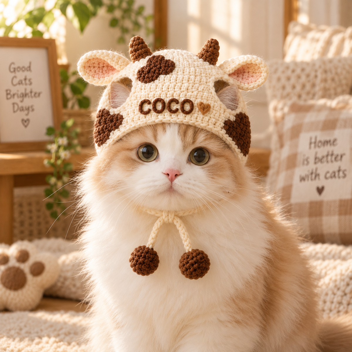 Custom Name Crochet Pet Hat – Bunny, Strawberry, Cow & Mushroom