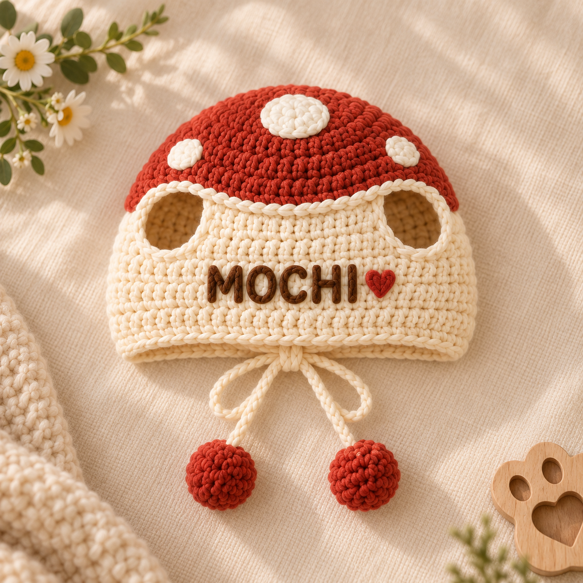 Custom Name Crochet Pet Hat – Bunny, Strawberry, Cow & Mushroom