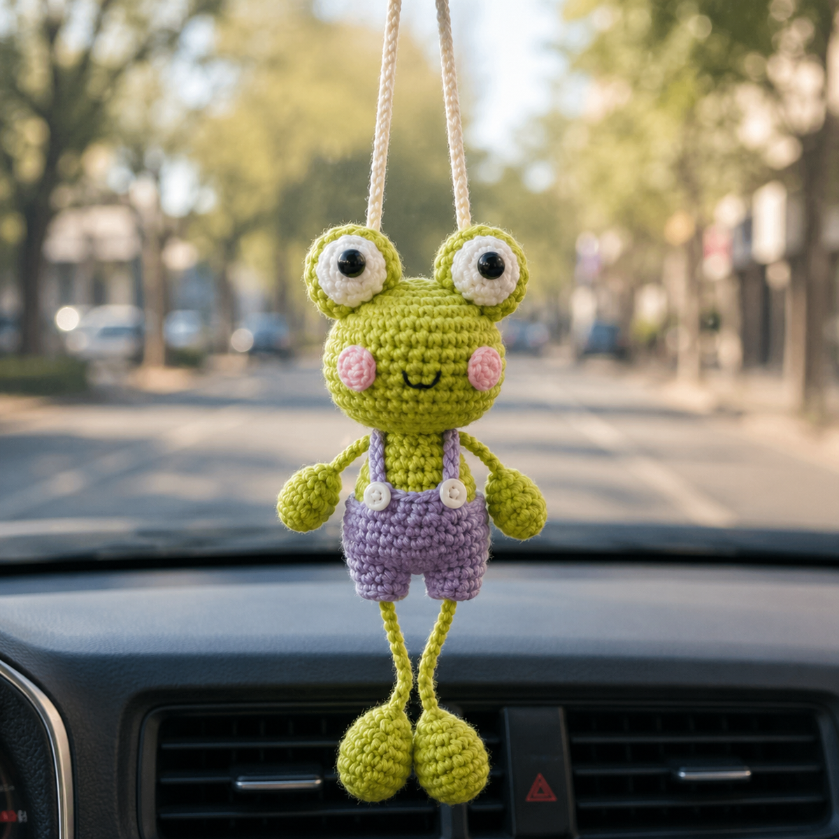 Crochet Car Hanging – Playful Animal Friends Rearview Mirror Charm