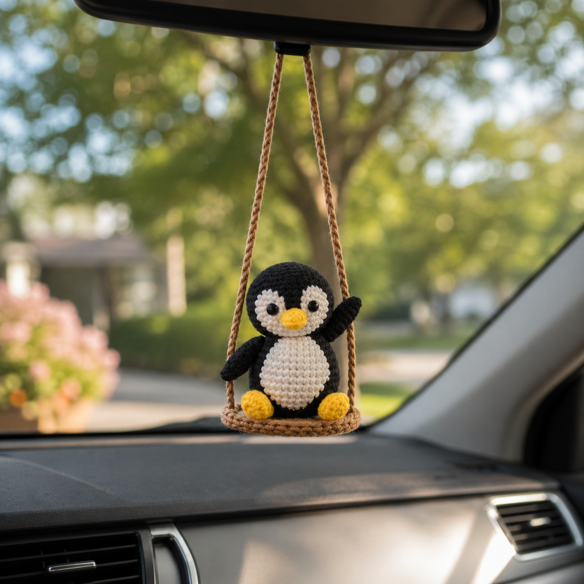 Crochet Car Hanging – Playful Animal Friends Rearview Mirror Charm