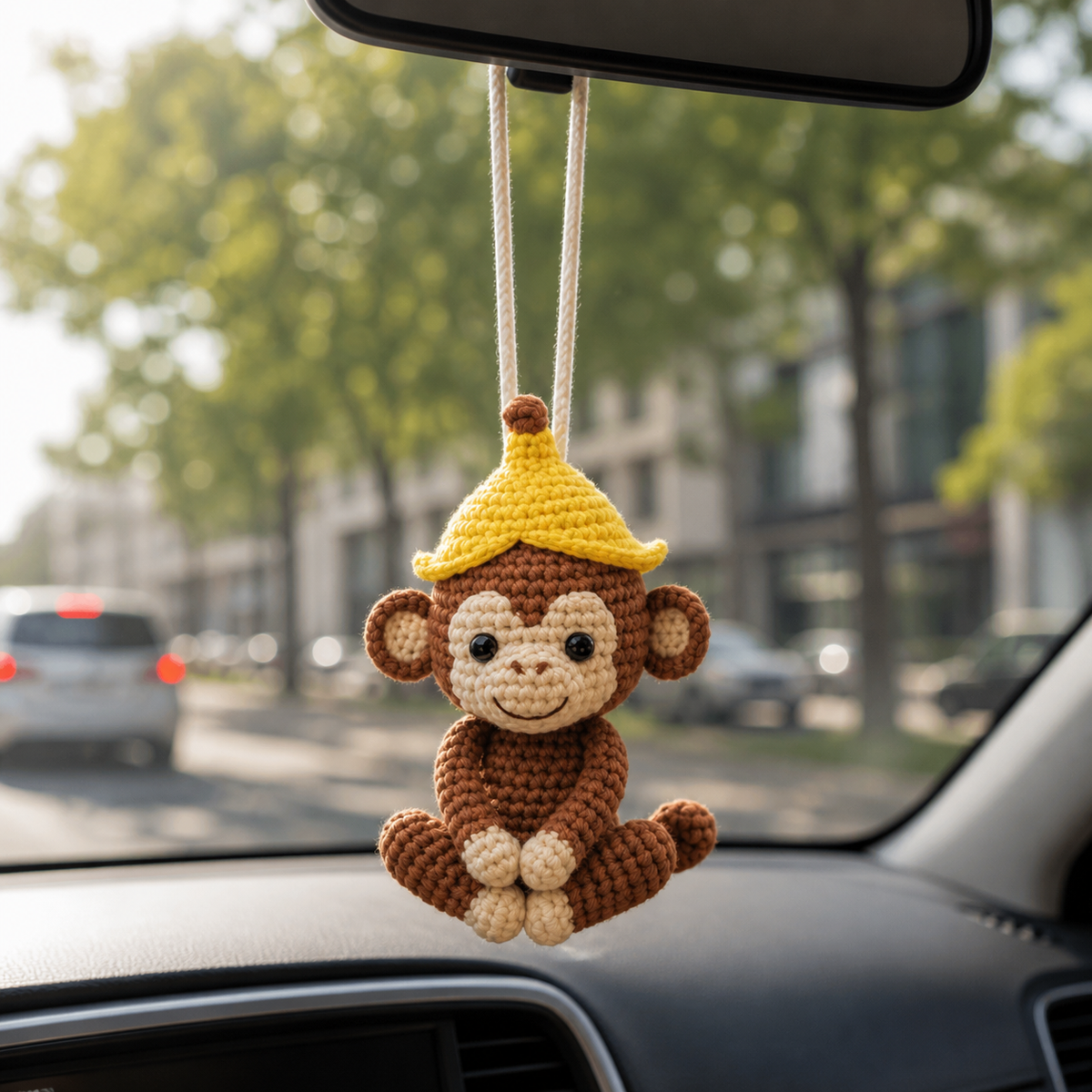 Crochet Car Hanging – Playful Animal Friends Rearview Mirror Charm