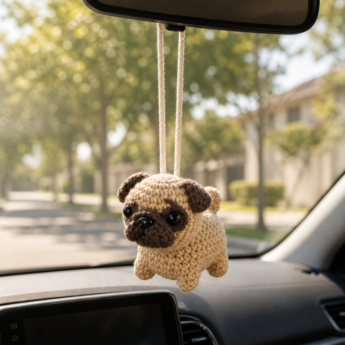 Crochet Car Hanging – Playful Animal Friends Rearview Mirror Charm
