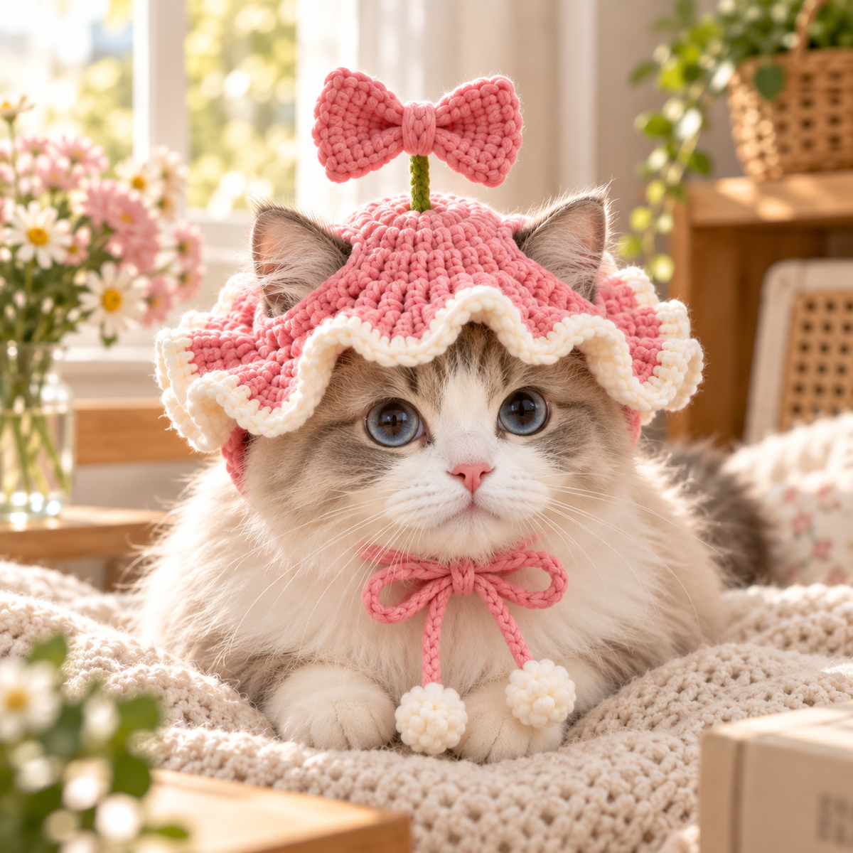 Crochet Pet Hat – Floral & Garden Bonnet Styles