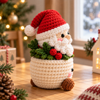 Side view of Santa crochet plant decor showing handmade crochet details