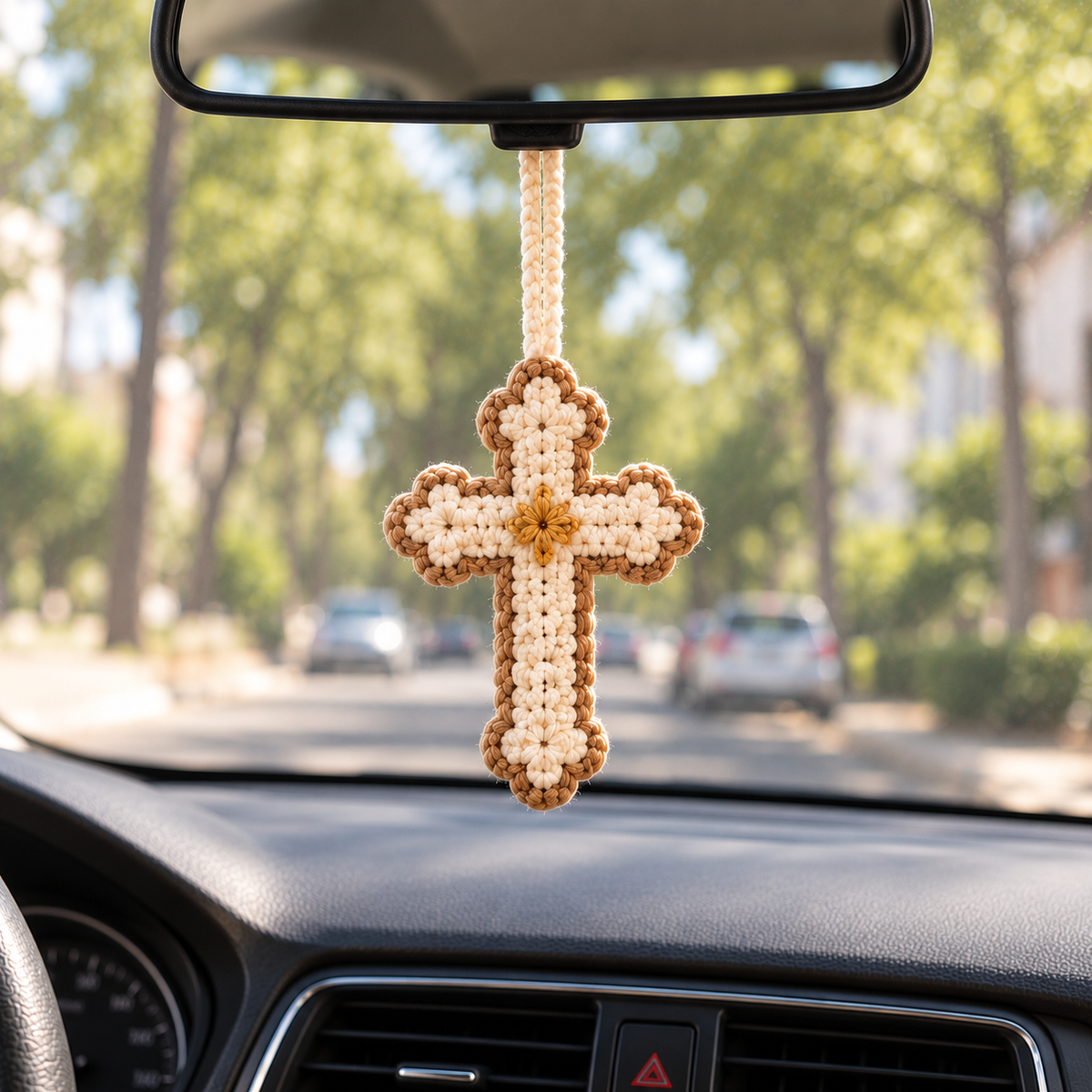 Crochet Car Hanging – Faith-Inspired Rearview Mirror Charm