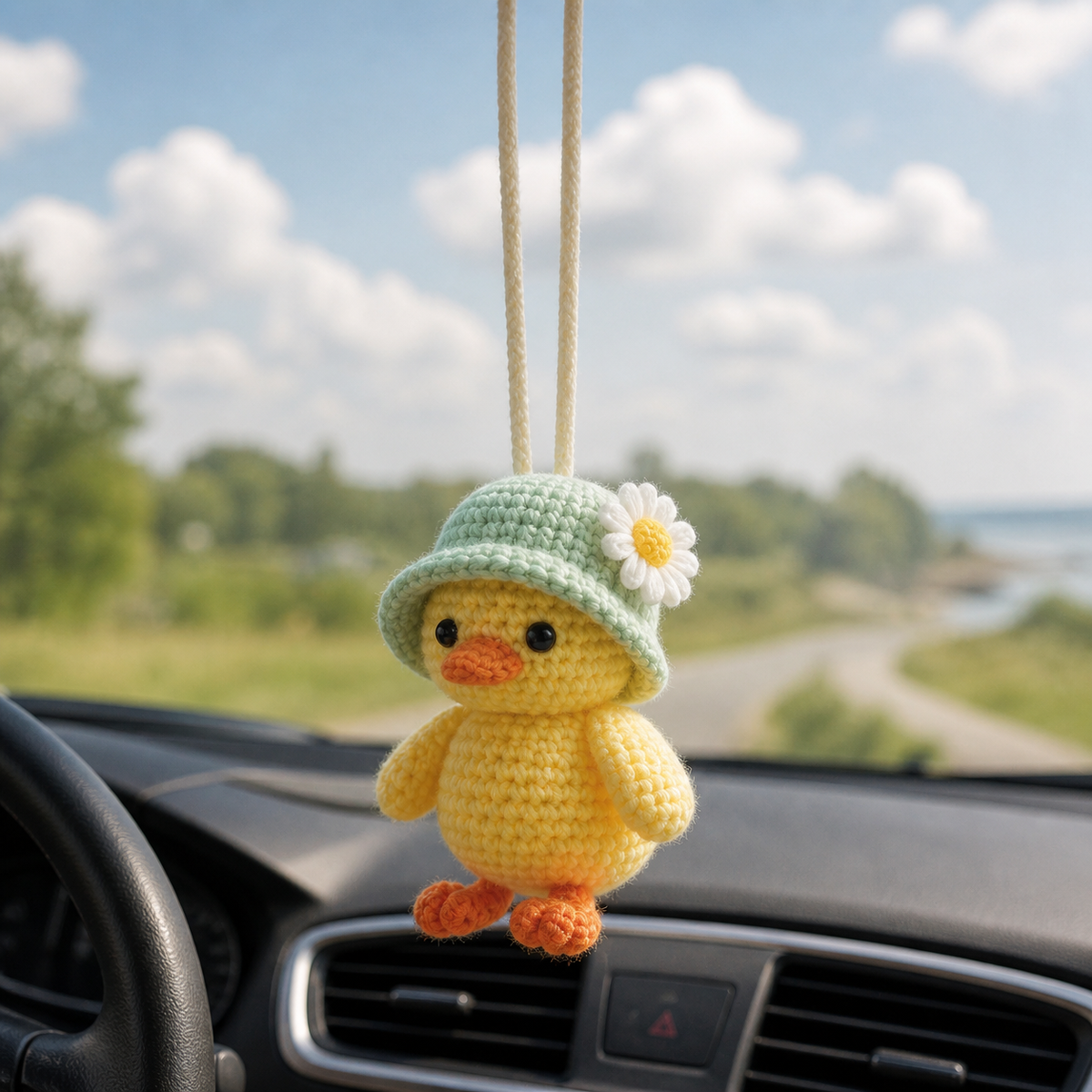 Crochet Car Hanging – Duck Friends Rearview Mirror Charm