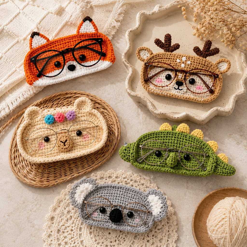 Crochet Glasses Holder – Whimsy Critter Faces