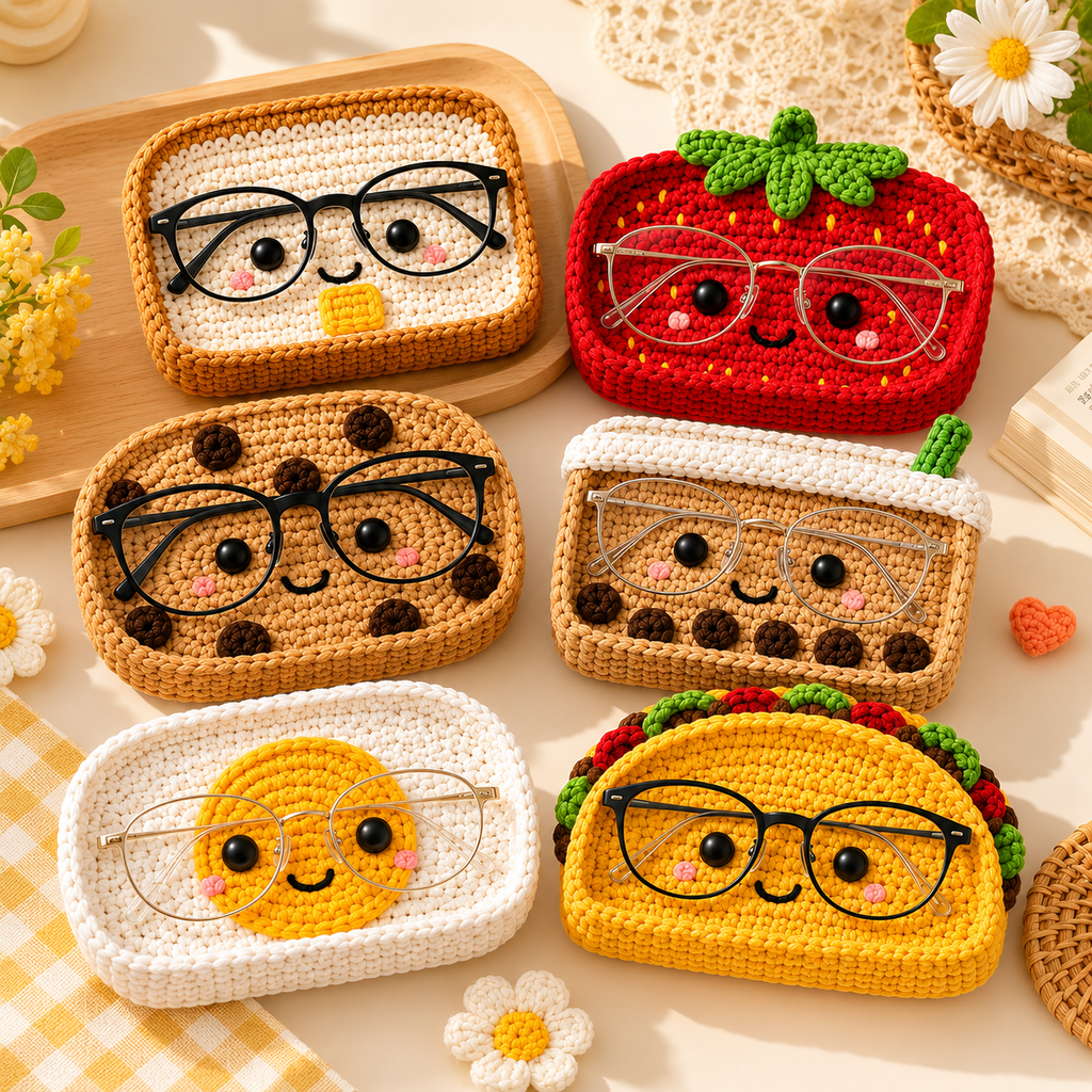 Crochet Glasses Holder – Snack Time Faces