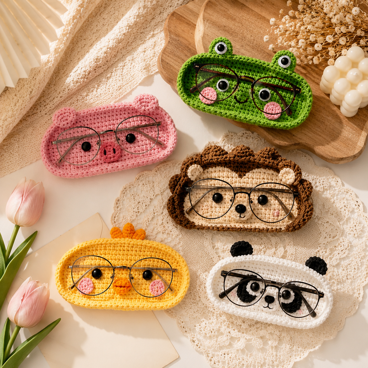 Crochet Glasses Holder – Playful Animal Faces